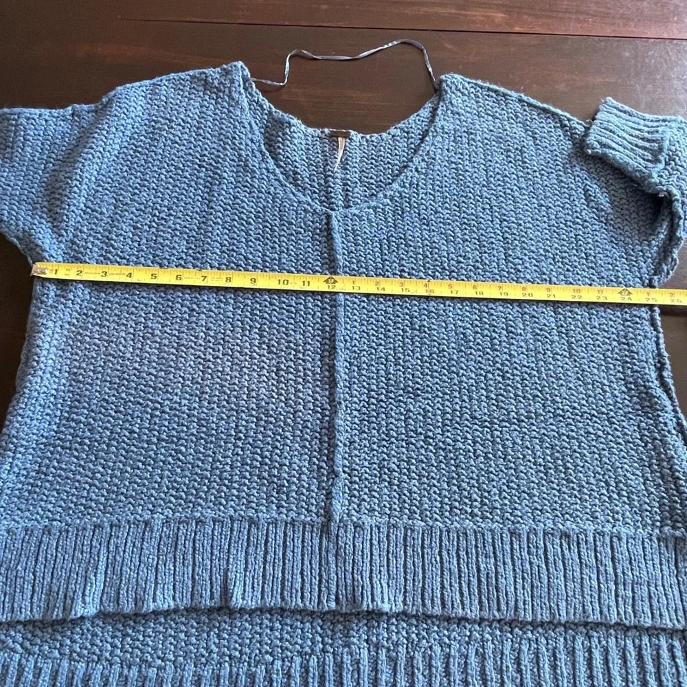 Free‎ People Blue Oversized V-Neck Chunky Knit Sweater Cotton Blend XS/S